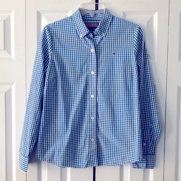 Vineyard Vines Blue Gingham Plaid Button Down sz8 - Picture 1 of 11